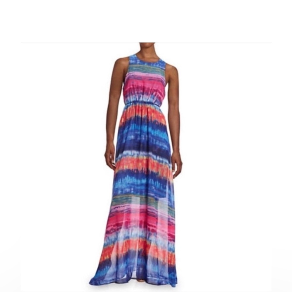 This is a Betsey Johnson pink and blue tie-dye chiffon maxi dress Size 10 (#2)